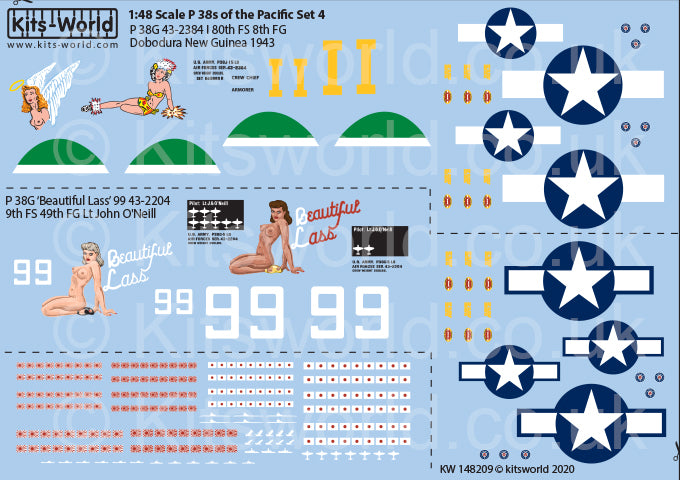 Kits-World KW148209 1:48 Lockheed P-38L Lightnings of the Pacific (Mid War) Set 4