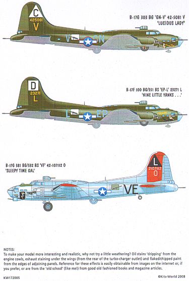 Kits-World KW172005 1:72 B-17F/B-17G Flying Fortress Aircraft ID/Squadron ID Lettering