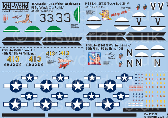 Kits-World KW172207 1:72 Lockheed P-38 Lightning’s of the Pacific (Late War) Set 1