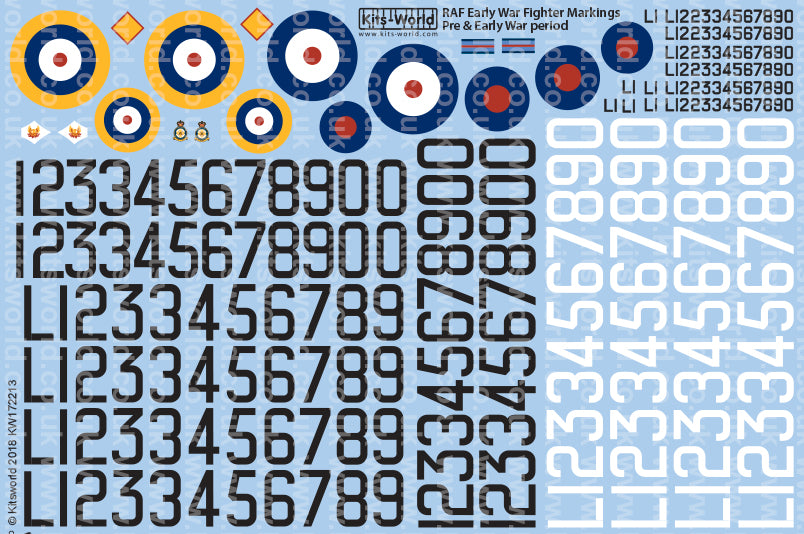 Kits-World KW172213 1:72 Pre & Early WWII Serial and Cocarde Markings, 1938 - 1940.