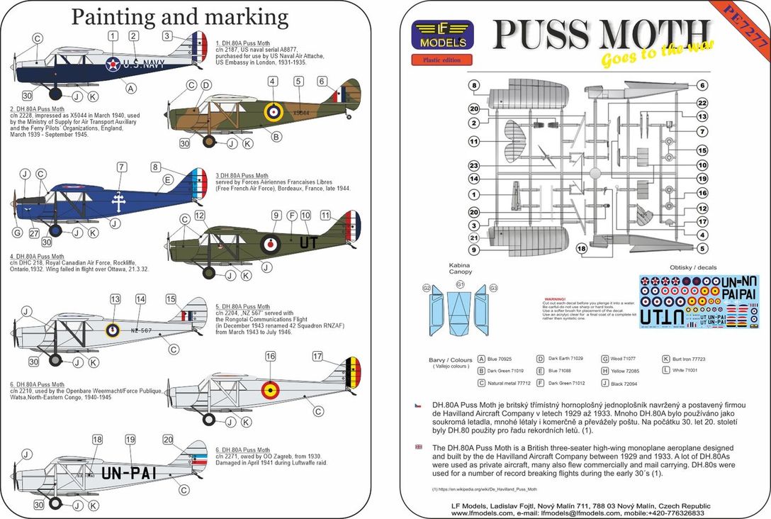 LF Models PE7277 1:72 de Havilland DH -80A Puss Moth Goes to the War