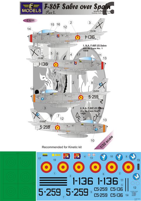 LF Models MC3211 1:32 North-American F-86F Sabre over Spain part I. 2 decal options with mask