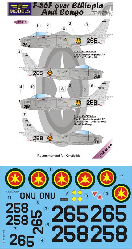 LF Models C3216 1:32 North-American F-86F Sabre over Ethiopia and Congo choice of 2 decal options for the Kinetic kit