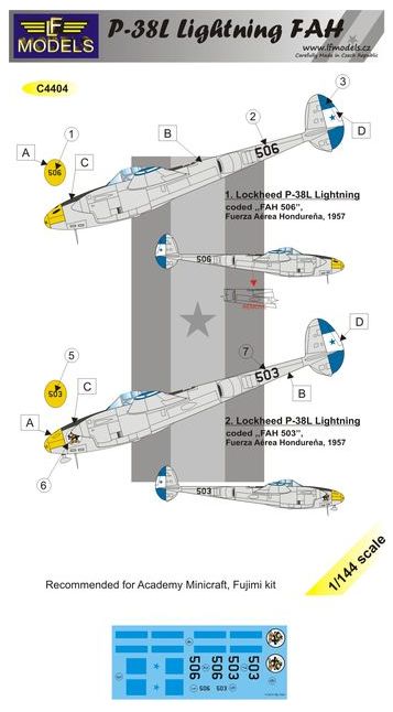 LF Models C4404 1:144 Lockheed P-38L Lightning FAH Honduras (2 decal options)