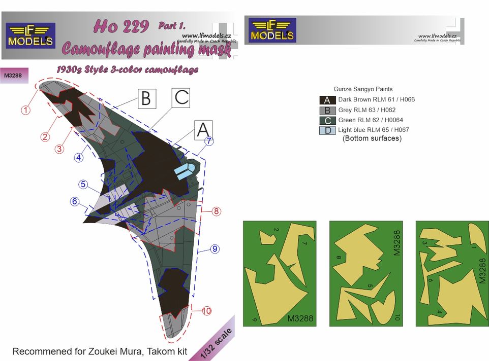 LF Models MM3288 1:32 Horton Ho-229A Part 1 1930s 3-color style camouflage pattern paint mask