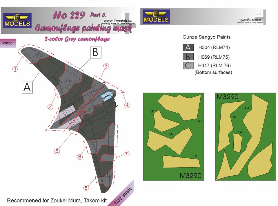 LF Models MM3290 1:32 Horton Ho-229A Part 3 Grey 2-color camouflage pattern paint mask