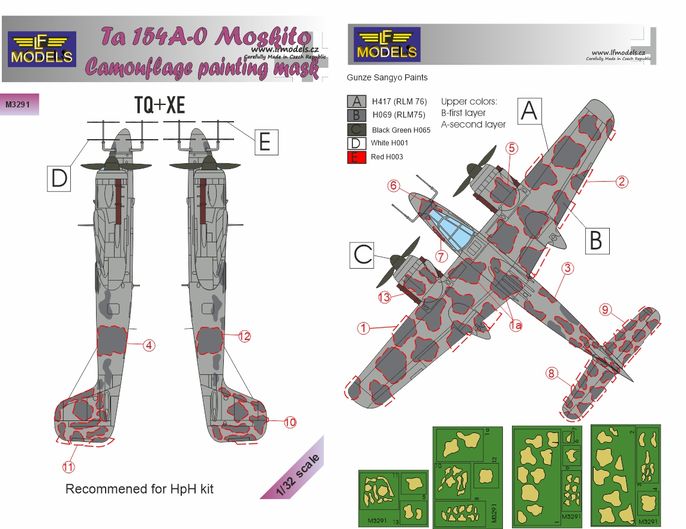 LF Models MM3291 1:32 Focke-Wulf Ta-154 Moskito camouflage pattern paint mask