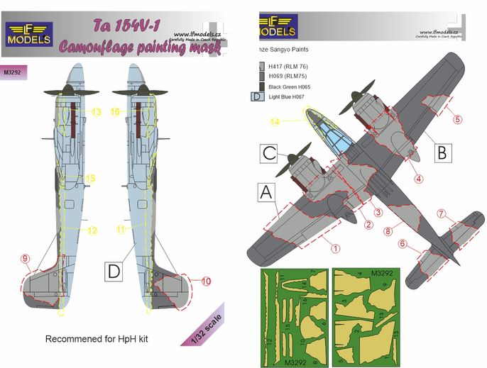 LF Models MM3292 1:32 Focke-Wulf Ta-154 Moskito camouflage pattern paint mask