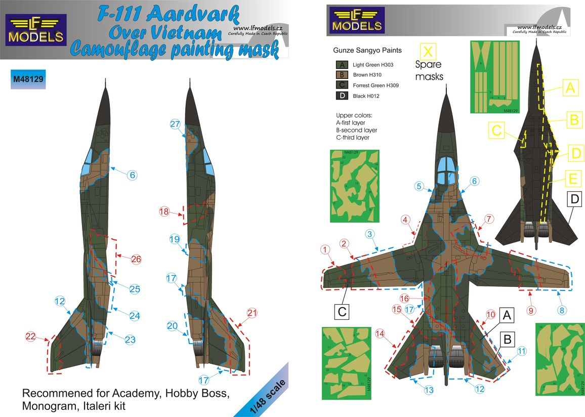 LF Models LFMM48129 1:48 General-Dynamics F-111A Aardvark over Vietnam Camouflage Pattern Paint Mask