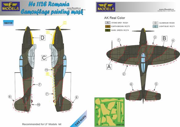 LF Models LFMM48135 1:48 Heinkel He-112E Romanian service Camouflage Pattern Paint Mask