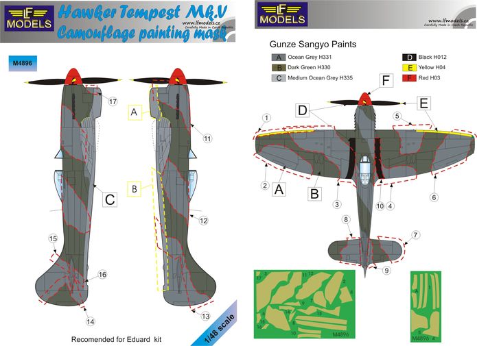 LF Models M4896 1:48 Hawker Tempest Mk.V Camouflage Pattern Paint Masks