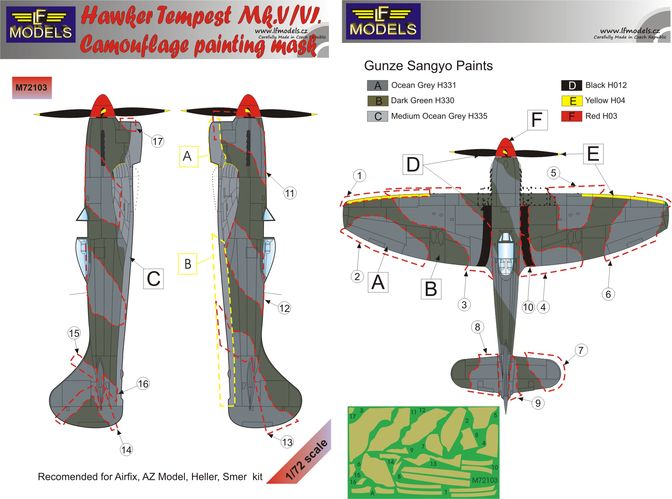 LF Models MM72103 1:72 Hawker Tempest Mk.V/Mk.VI camouflage pattern paint masks
