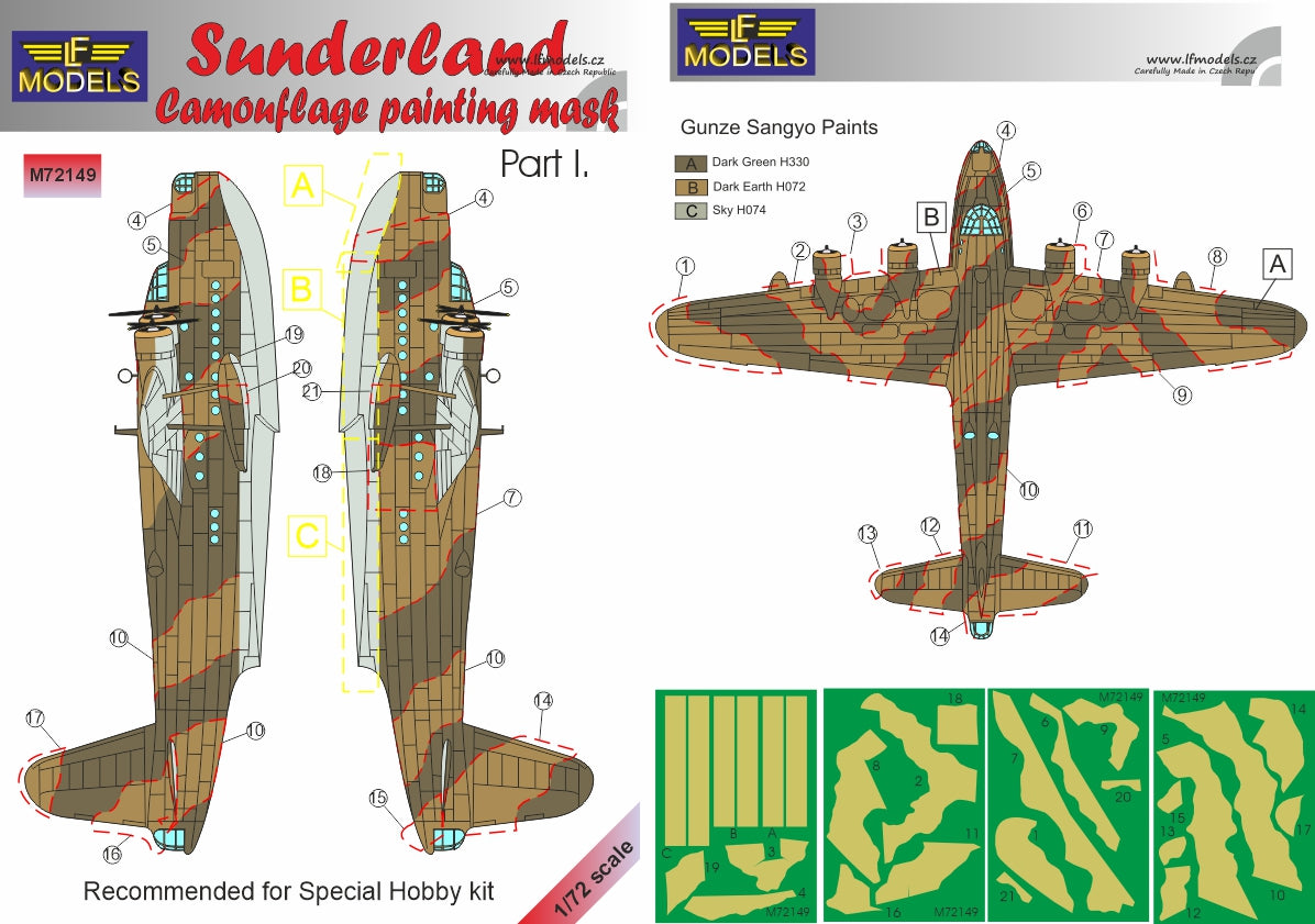 LF Models LFMM72149 1:72 Short Sunderland Mk.I/II Mk.V Camouflage Pattern Paint Mask Part I