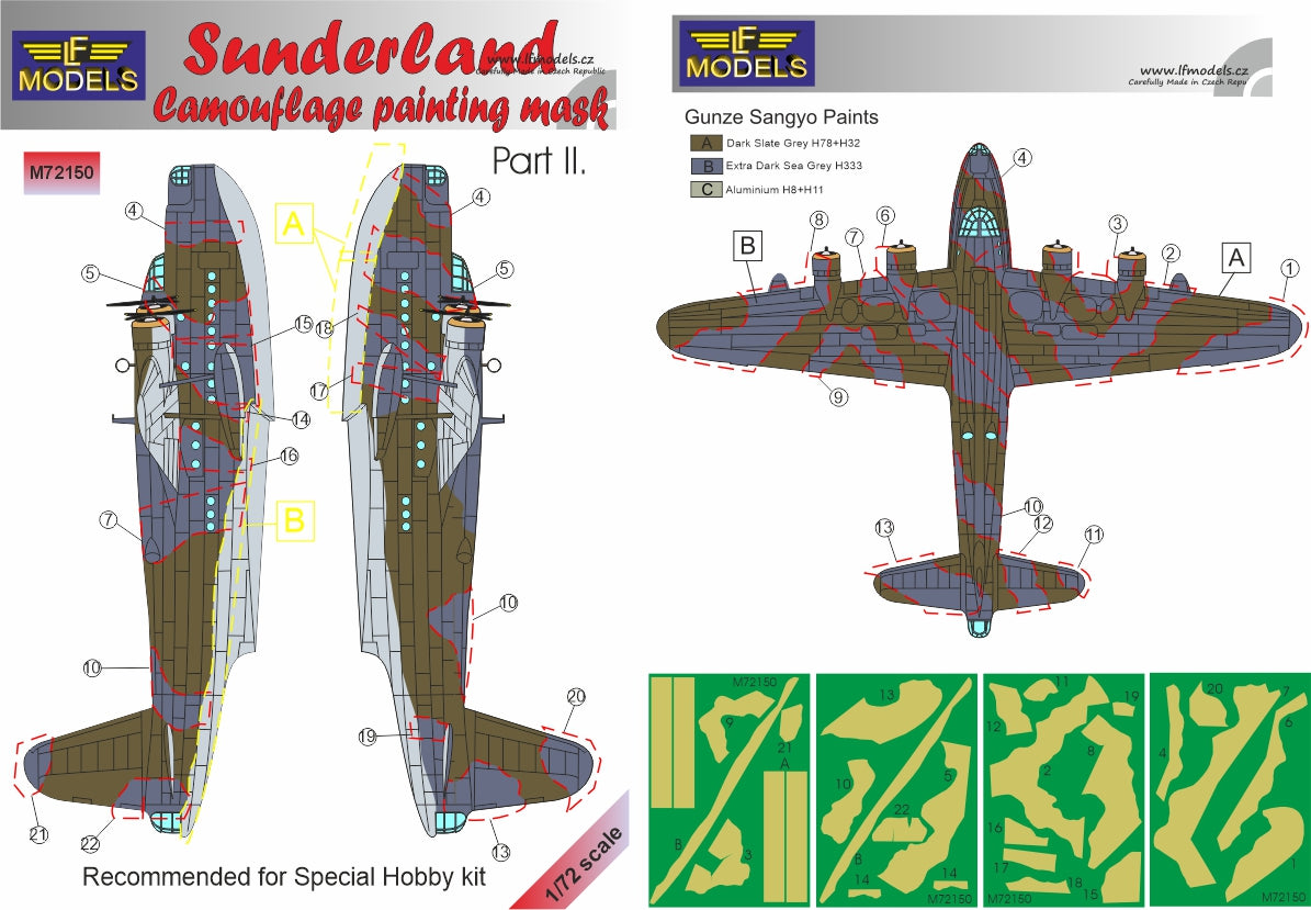 LF Models LFMM72150 1:72 Short Sunderland Mk.I/II Mk.V Camouflage Pattern Paint Mask Part II