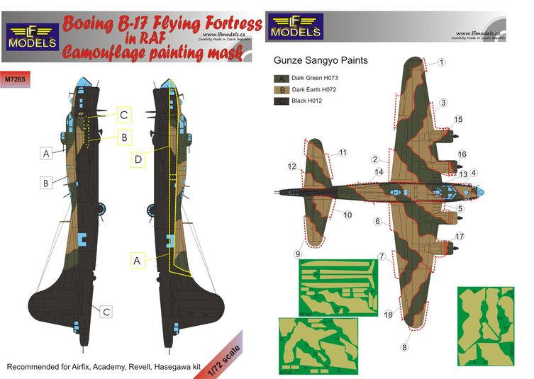 LF Models MM7265 1:72 Boeing B-17G Flying Fortress RAF camouflage pattern paint masks