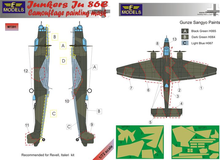 LF Models MM7291 1:72 Junkers Ju-86E camouflage pattern paint masks