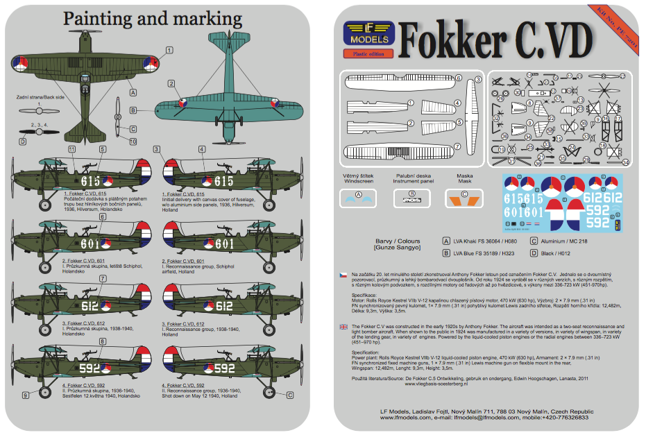 LF Models PE7201 1:72 Fokker C.VD with decals for 4 x Holland camouflaged 1936-40
