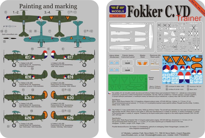 LF Models PE7203 1:72 Fokker C.VD Holland