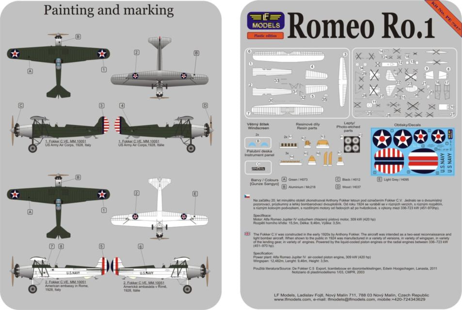 LF Models LFPE7217 1:72 Romeo Ro.1 in US service (2x camo)