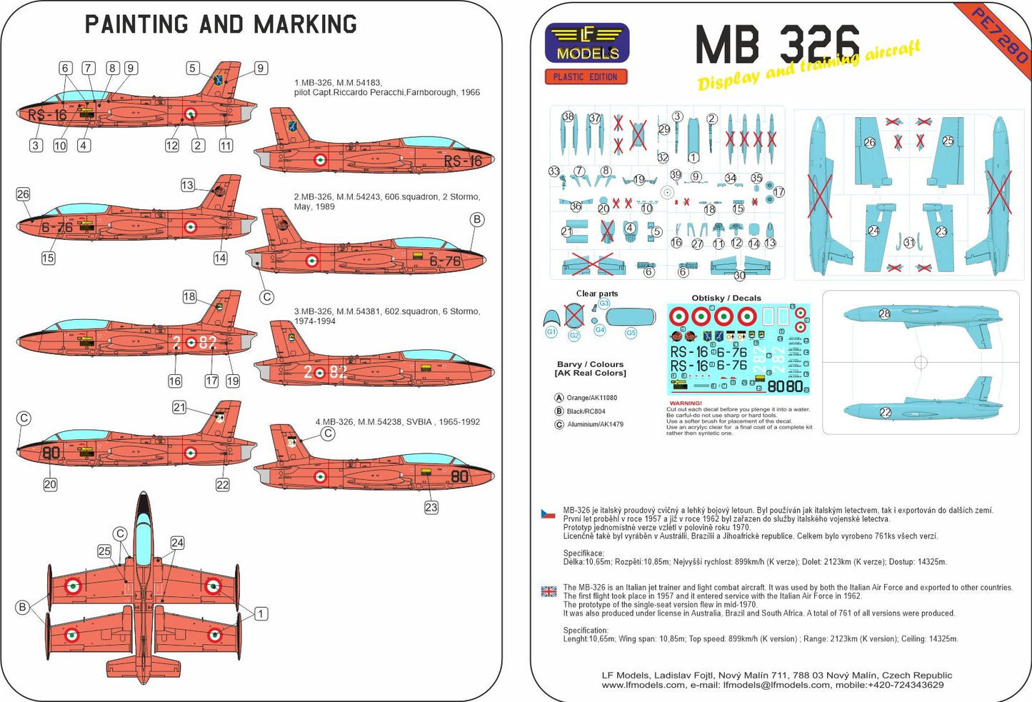 LF Models PE7280 1:72 Aermacchi MB-326 Display and training aircraft Complete plastic kit
