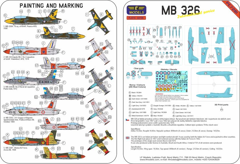 LF Models PE7281 1:72 Aermacchi MB-326 International service Complete plastic kit