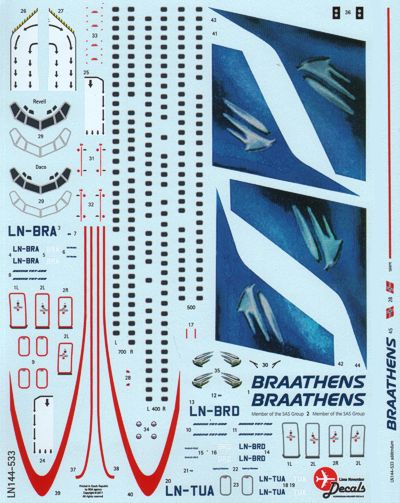 Lima November LN44533 1:144 Boeing 737-400/737-500 and 737-700 Braathens in the 'northern light' scheme