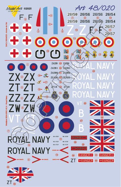 Model Art 48020 1:48 Royal Navy:Westland SEA KING HC.4 'Commando'707 NAS (incl. 'Desert Storm') & 846 NAS?Armée de l'Air:De Havilland Canada DHC.2 BEAVEREscadrilles de Liaison Aérienne ELA52 & ELA54 (Indochine)