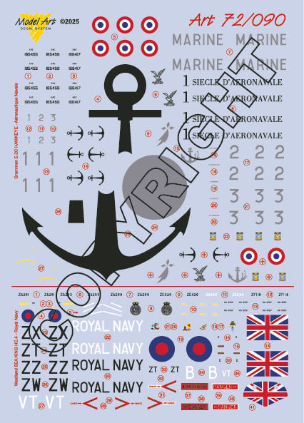 Model Art 72090 1:72 Westland SEA KING HC.4 Commando: - 707 NAS with nose art (also incl. 'Desert Storm' markings) - Royal Navy + Grumman E-2C Hawkeye: Flottille 4F - Aéronautique Navale.