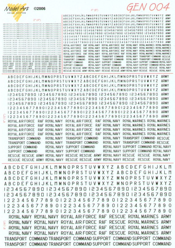 Model Art GEN004 1:72 Post-war RAF Lettering (in black) :1:72 2, 4, 6 and 8 inch letters,