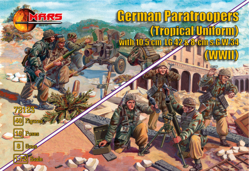 Mars 72123 1:72 WWII German Paratroopers (Tropical Uniform) with 10.5cm LG42 & 8cm s.G.W.34