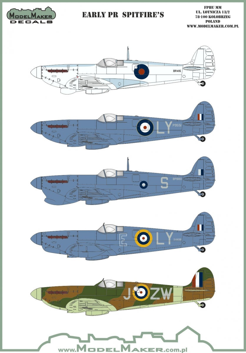 Model Maker Decals 32132 1:32 Early PR Supermarine Spitfires