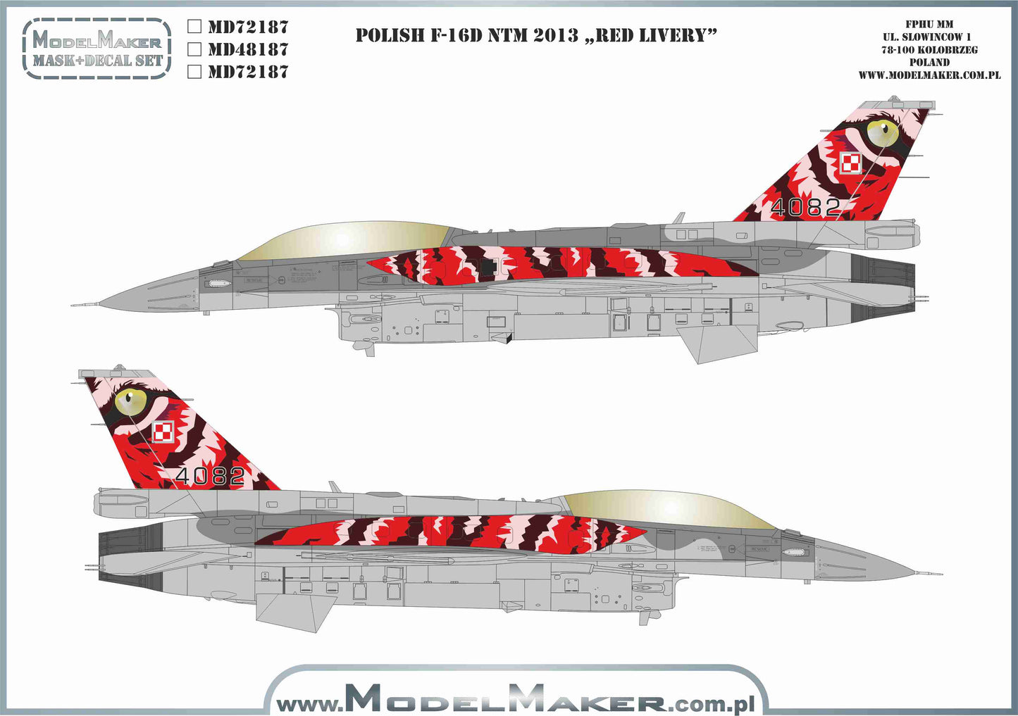 Model Maker Decals MD72187 1:72 Polish F-16D NTM 2013 'Red livery'