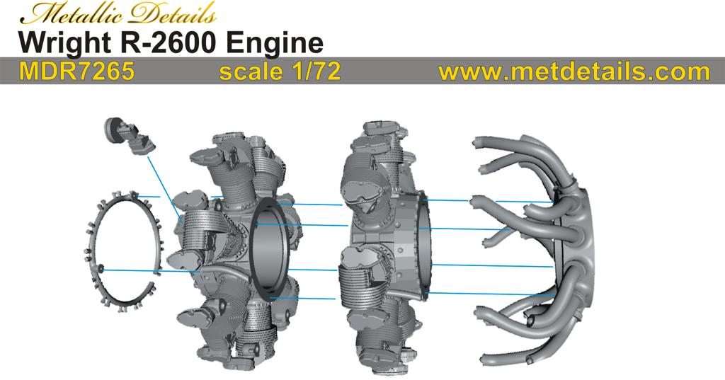 Metallic Details MDR7265 1:72 Wright R-2600 Set contains parts to build 1 engine
