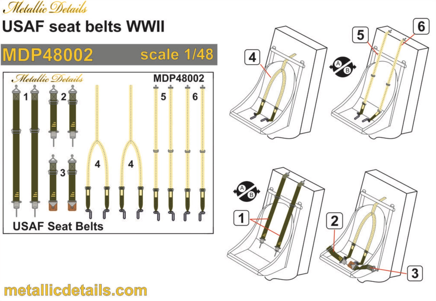 Metallic Details MDP48002 1:48 USAF seat belts WWII