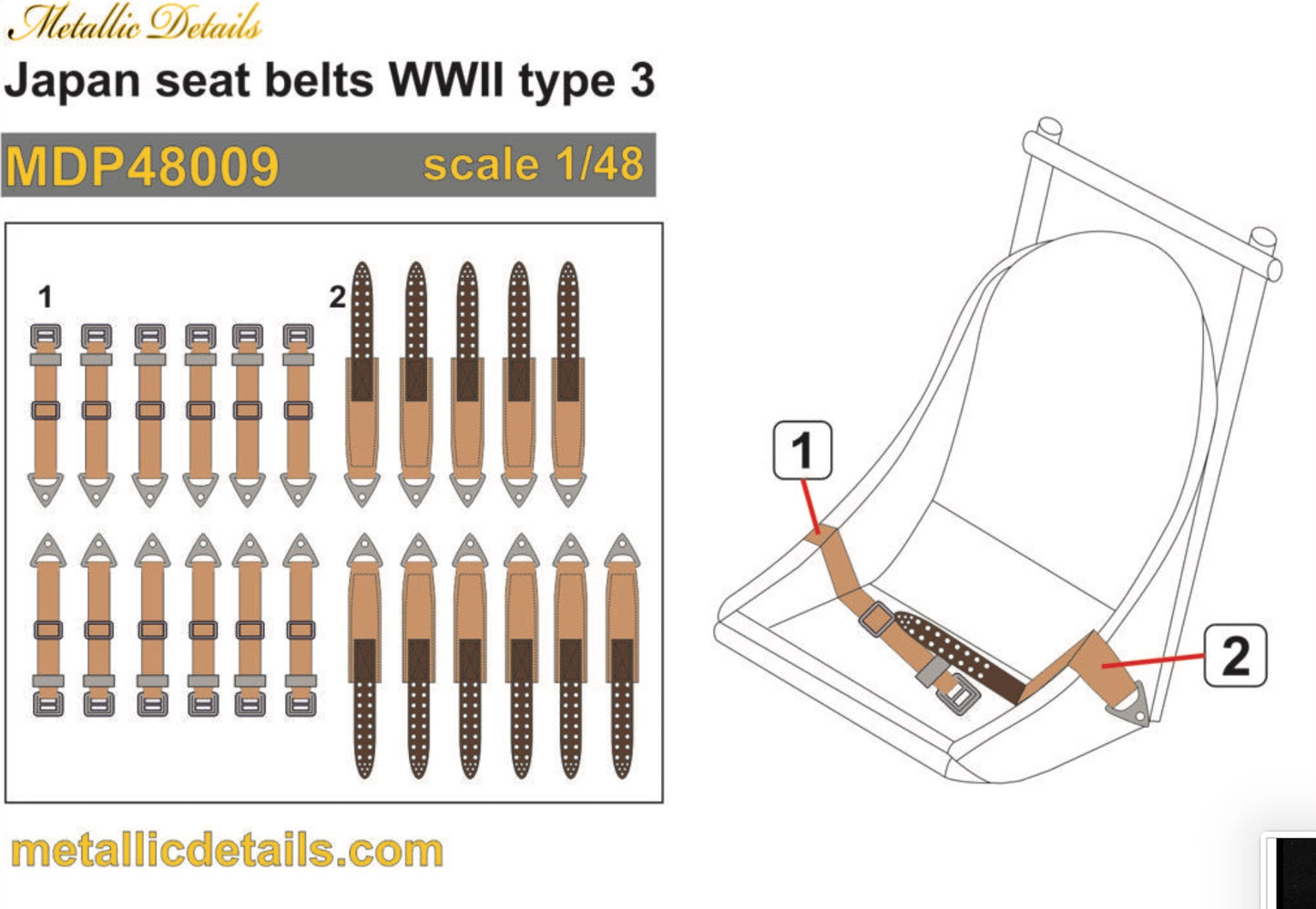 Metallic Details MDP48009 1:48 Japan seat belts WWII type 3
