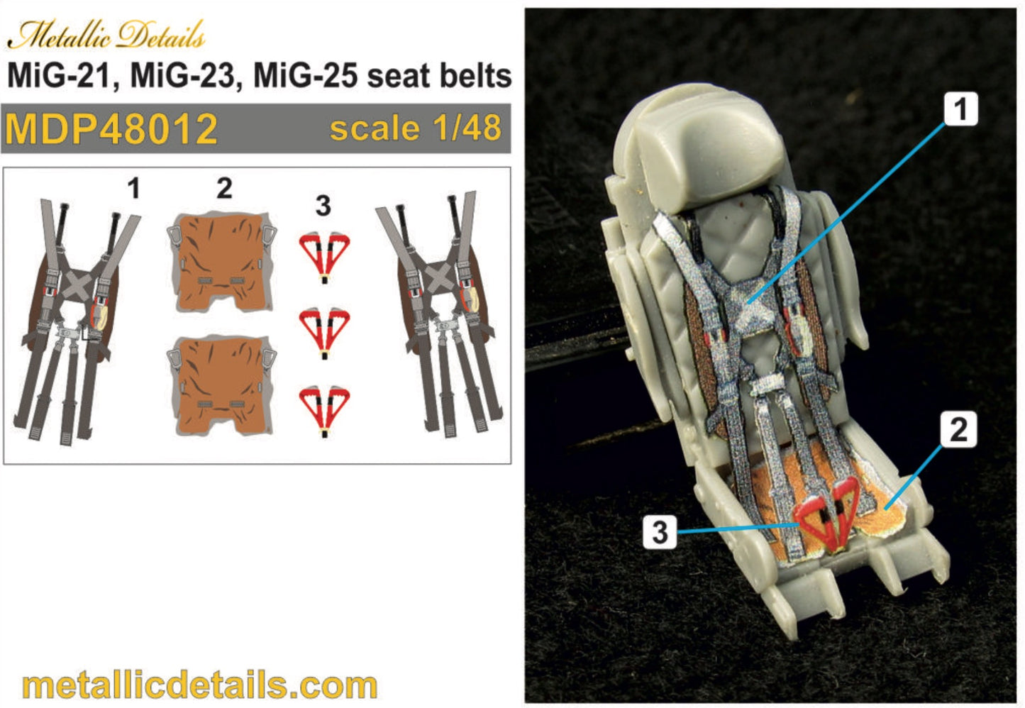 Metallic Details MDP48012 1:48 Mikoyan MiG-21, MiG-23, MiG-25 seat belts