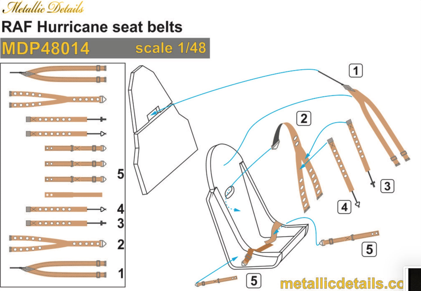 Metallic Details MDP48014 1:48 RAF Hawker Hurricane seat belts
