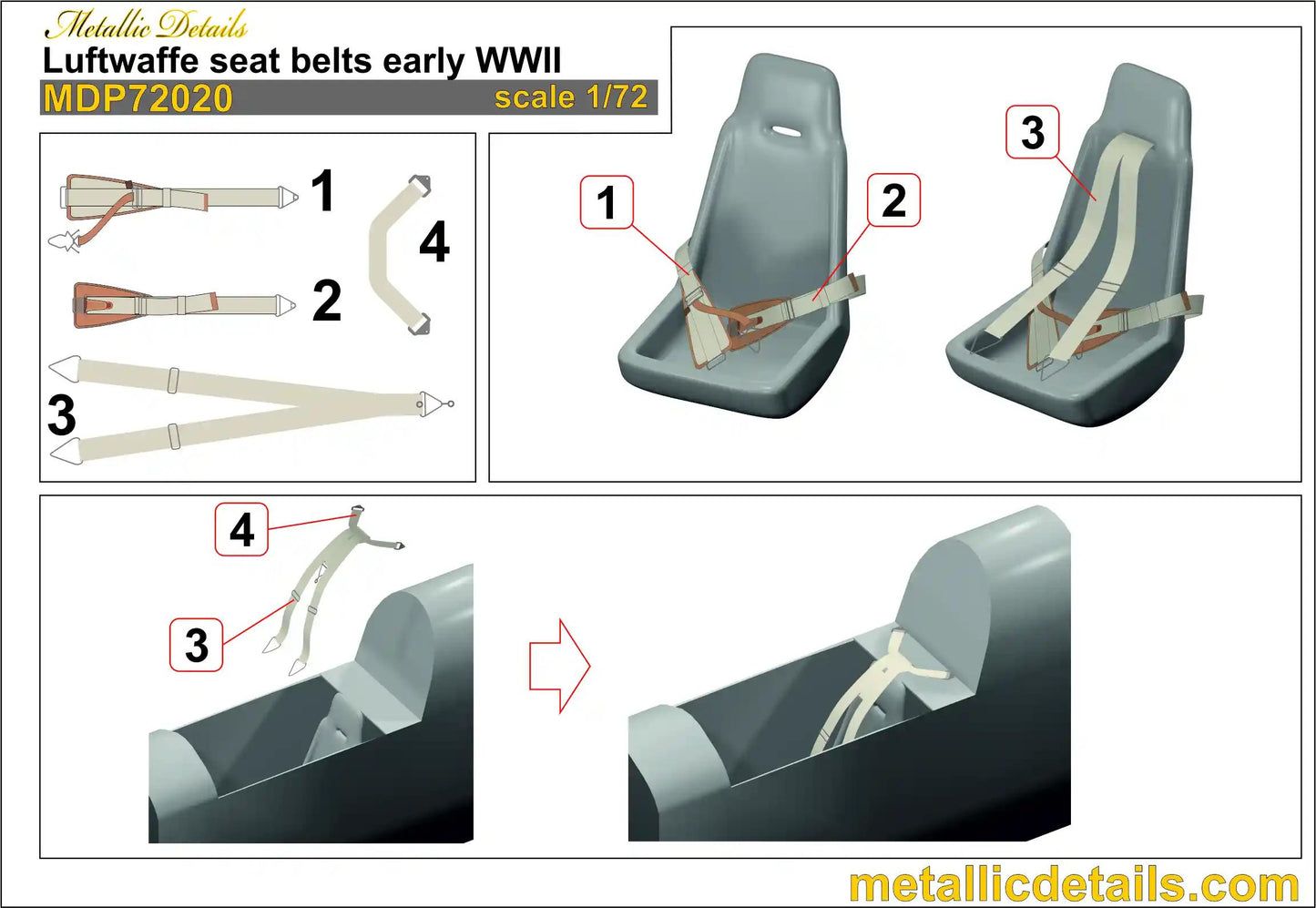 Metallic Details MDP72020 1:72 Luftwaffe seat belts early WWII (3D-Printed)