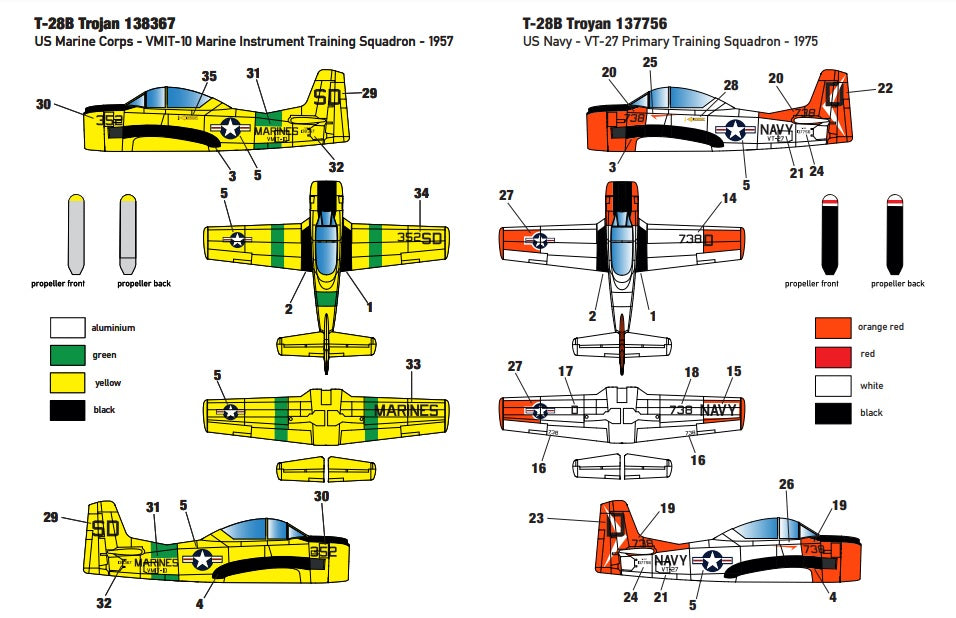 Miniwing-Plastic 346 1:144 North-American T-28B TROJAN / USN + UMSC 2 plastic kits, 3 decals versions, BOXED