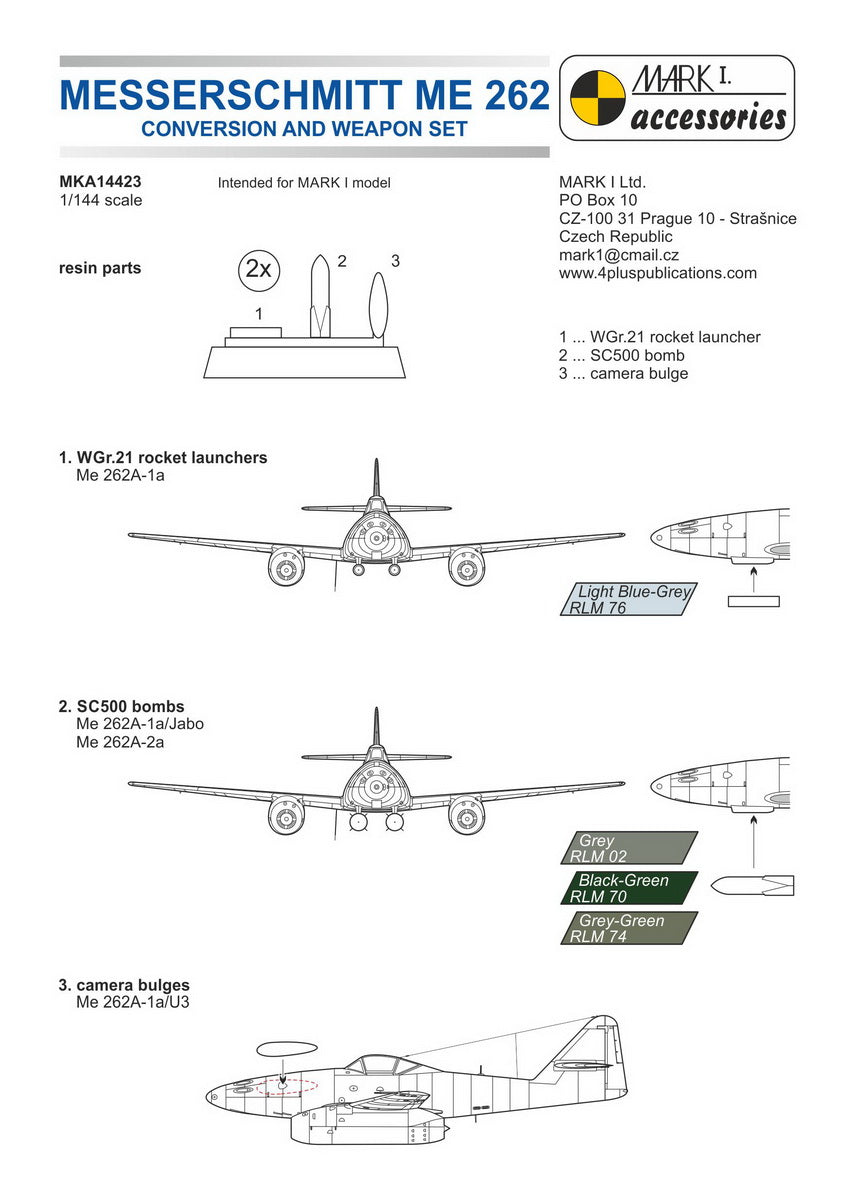 Mark I Models MKA14423 1:144 Messerschmitt Me-262A Conversion & Weapon Set