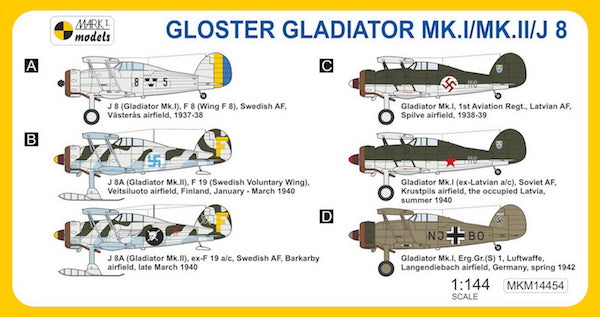 Mark I Models MKM14454 1:144 Gloster Gladiator Mk.I/Mk.II/J8 Foreign Service (Swedish AF, Latvian AF, Soviet AF, Luftwaffe