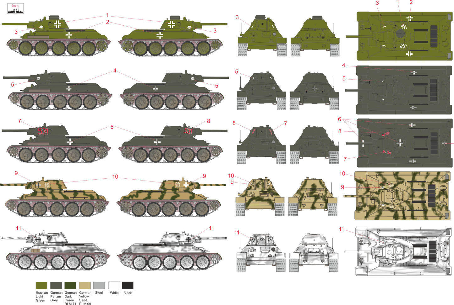 ROP o.s. MNFDT72014 1:72 Soviet T-34/76 Pz.Kpwf T-34(747) - German Captured T-34 Part 2