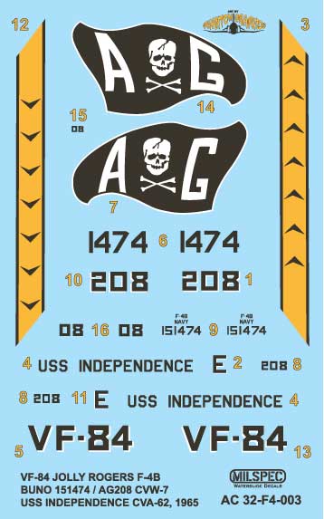 Milspec 32003 1:32 McDonnell F-4B Phantom VF-84 JOLLY ROGERS 1965 USS Independence