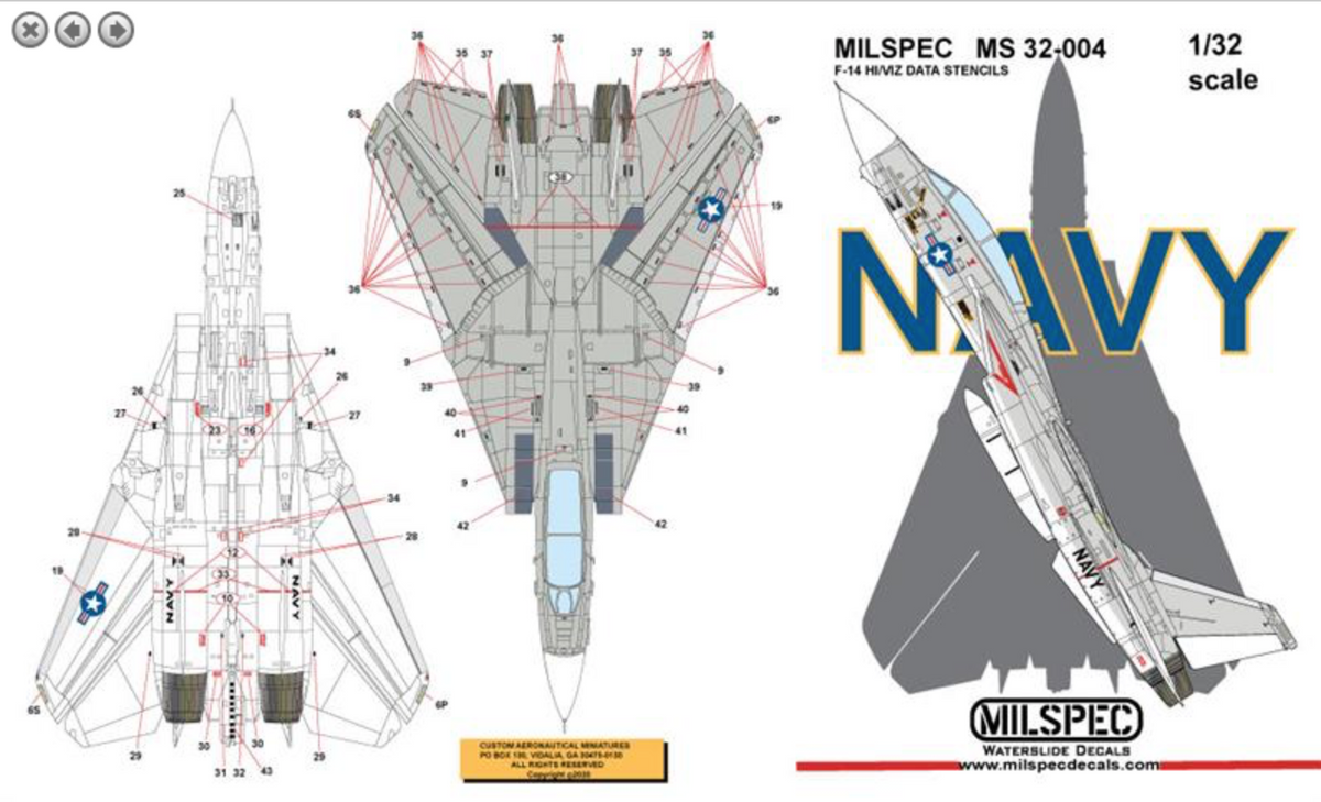 Milspec 32004 1:32 Grumman F-14A Tomcat HI/VIZ DATA STENCILS
