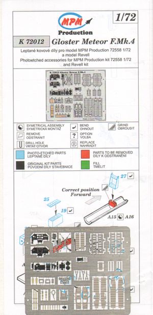 MPM K72012 1:72 Gloster Meteor F.4 color photo-etched parts