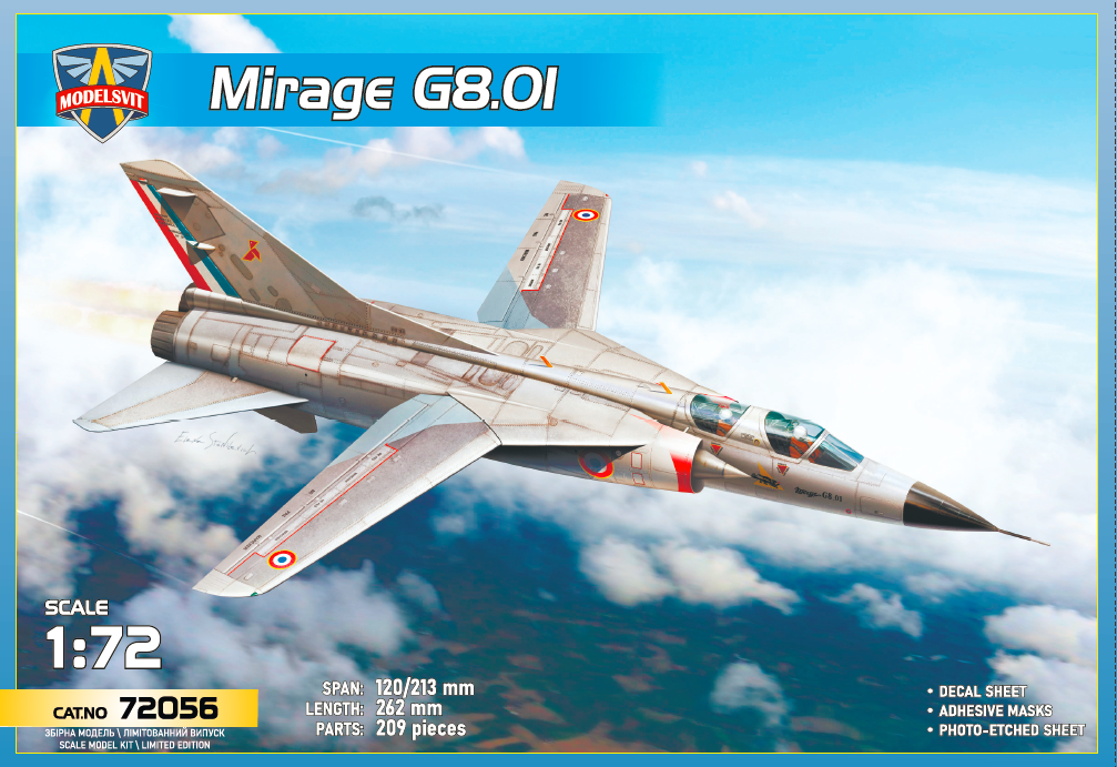 Modelsvit 72056 1:72 Dassault_Mirage G8-01 experimental fighter with variable wing geometry