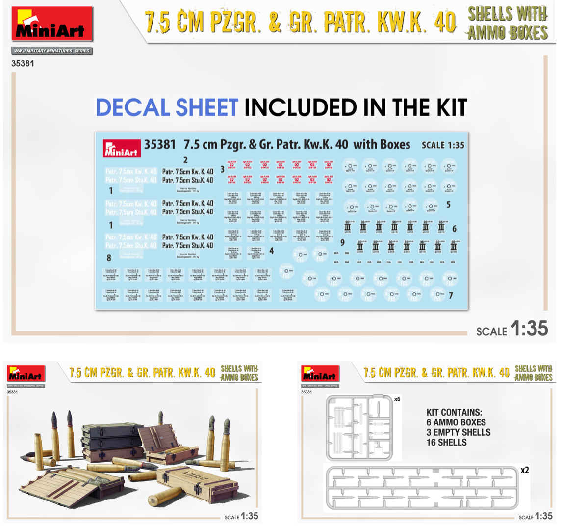 MiniArt 35381 1:35 7.5cm Pzgr. & Gr. Patr. Kw.K. 40 Shells with ammo boxes