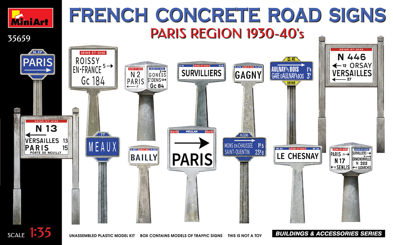 Mini Art 35659 1:35 French Concrete Road Signs Paris Region 1930-40’s