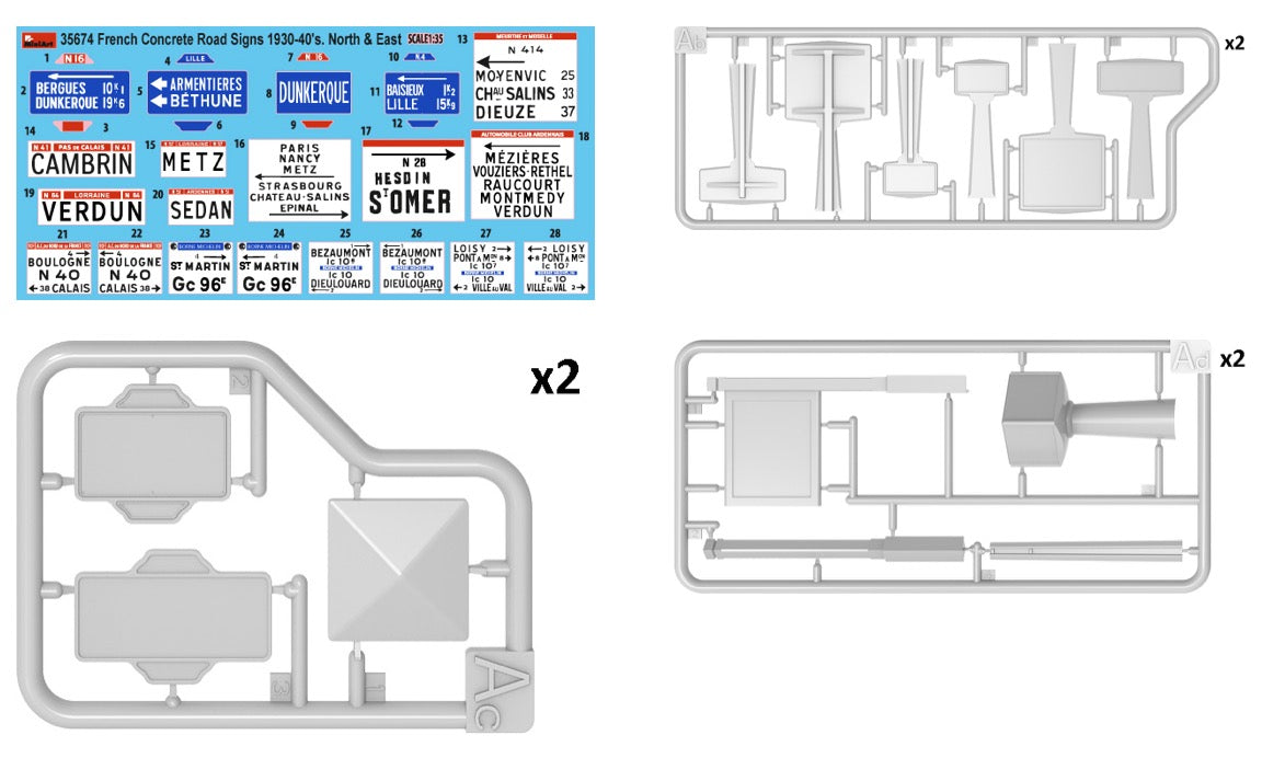MiniArt 35674 1:35 French Concrete Road Signs 1930-40's North & East