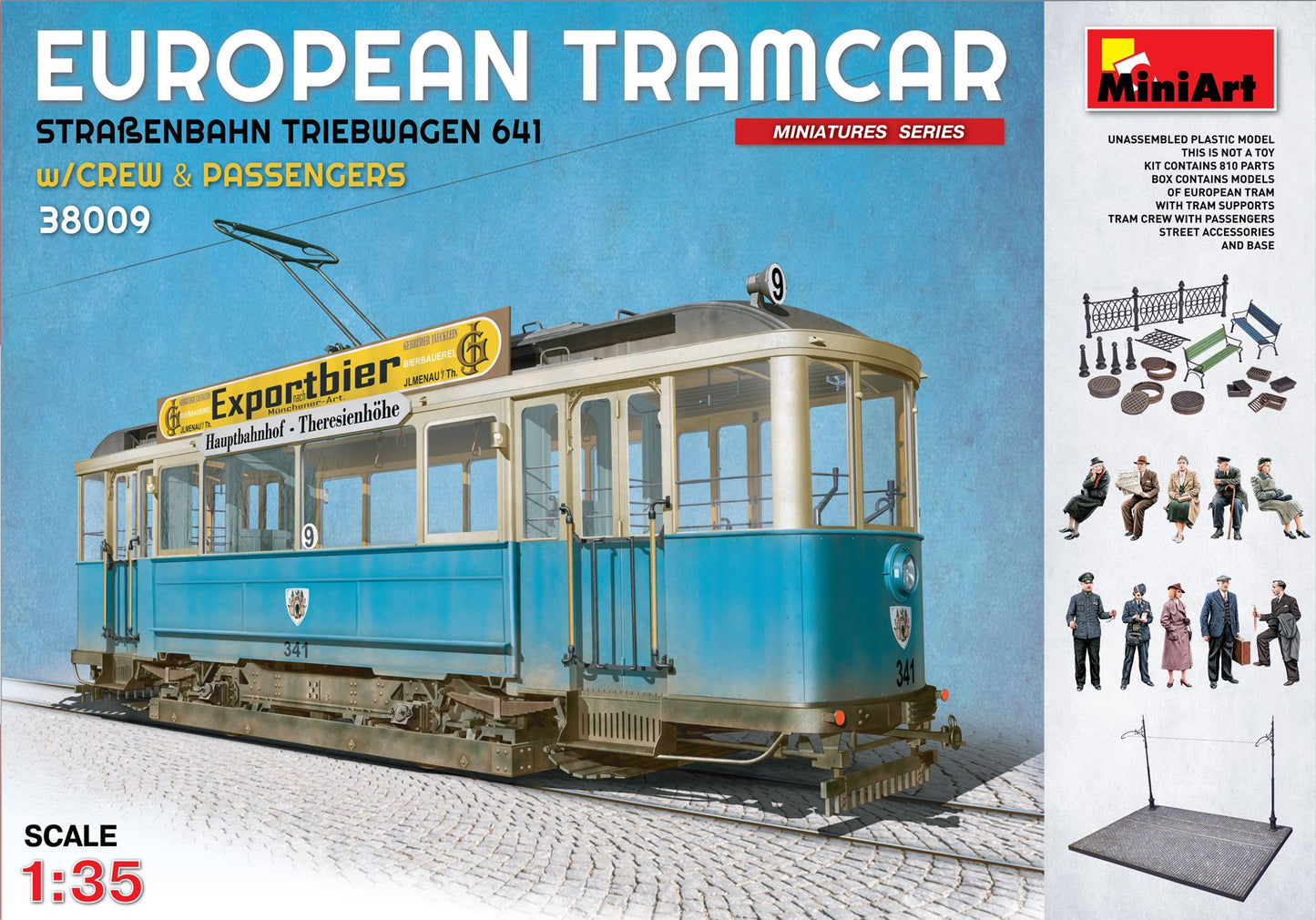 MiniArt 38009 1:35 European Tram Car with Crew, Passengers and base.